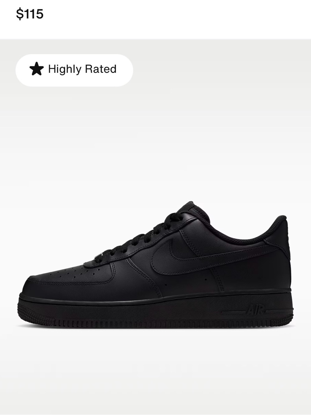 Men's Air Force 1 Matte Black Low-Top Lace-Up Sneakers